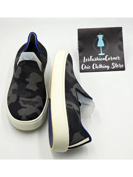 Rothy's Women's The Original Black & Gray Camo Fabric Slip On Sneakers Sz 6 2227 - Picture 11 of 16
